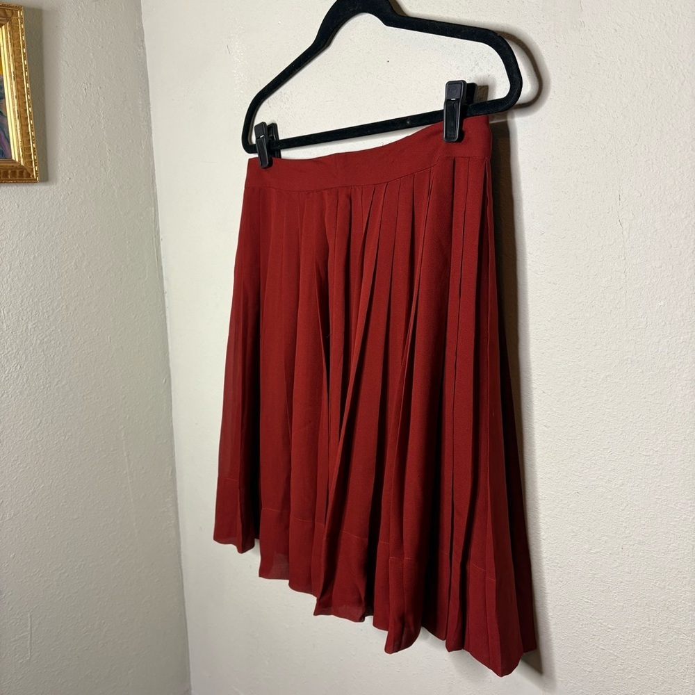 Rust Orange Silk Pleated Women’s Skirt 8 Petite - Picture 2 of 5